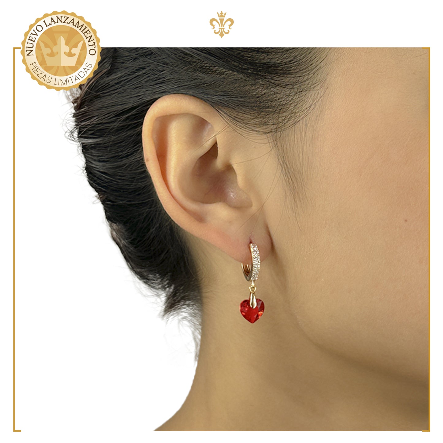 Aretes Arracaditas De Corazón Diamante Con Cristales Oro Laminado 18k