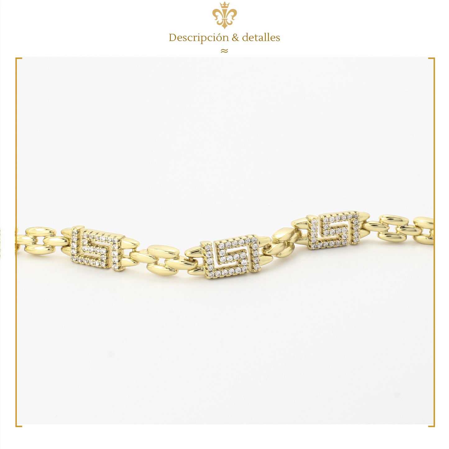 Esclava Pulsera De Placa con Grecas Diamantadas Para Mujer En Oro Laminado 14K