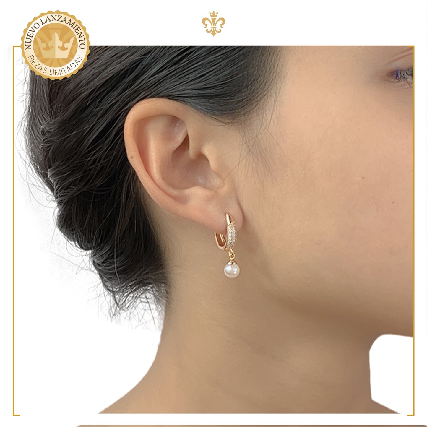 Aretes Huggies De Perlas Colgantes Laminado En Oro 18k