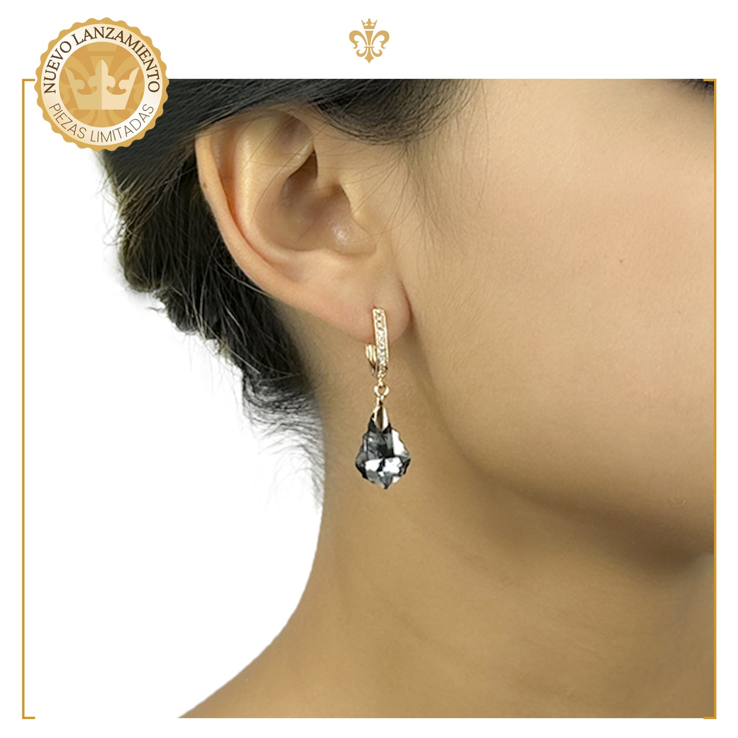 Aretes Largos Con Cristal Tipo Swarovski En Oro Laminado 18k