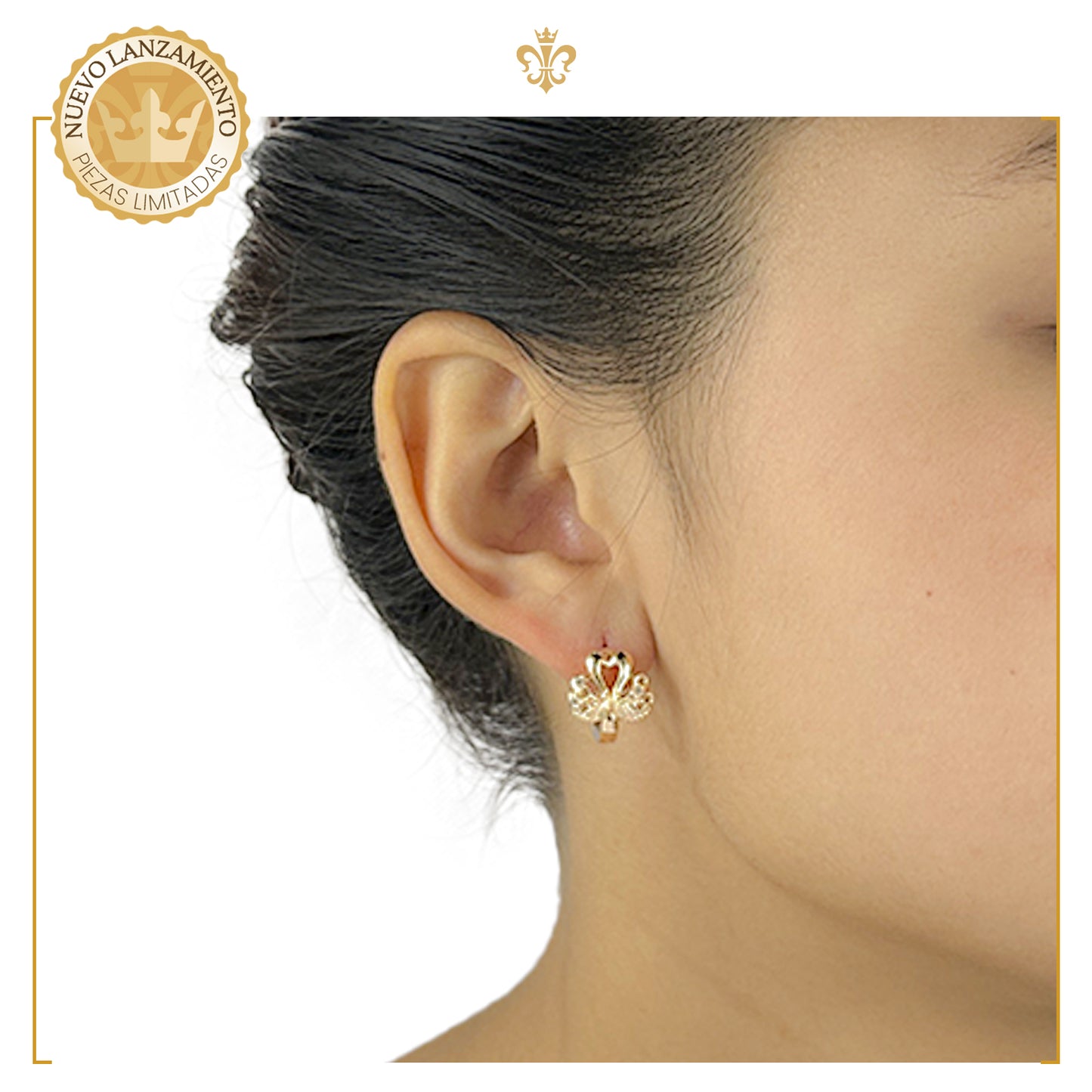 Aretes Medianos Huggies De Cisne En Oro Laminado Con Cristales Para Mujer