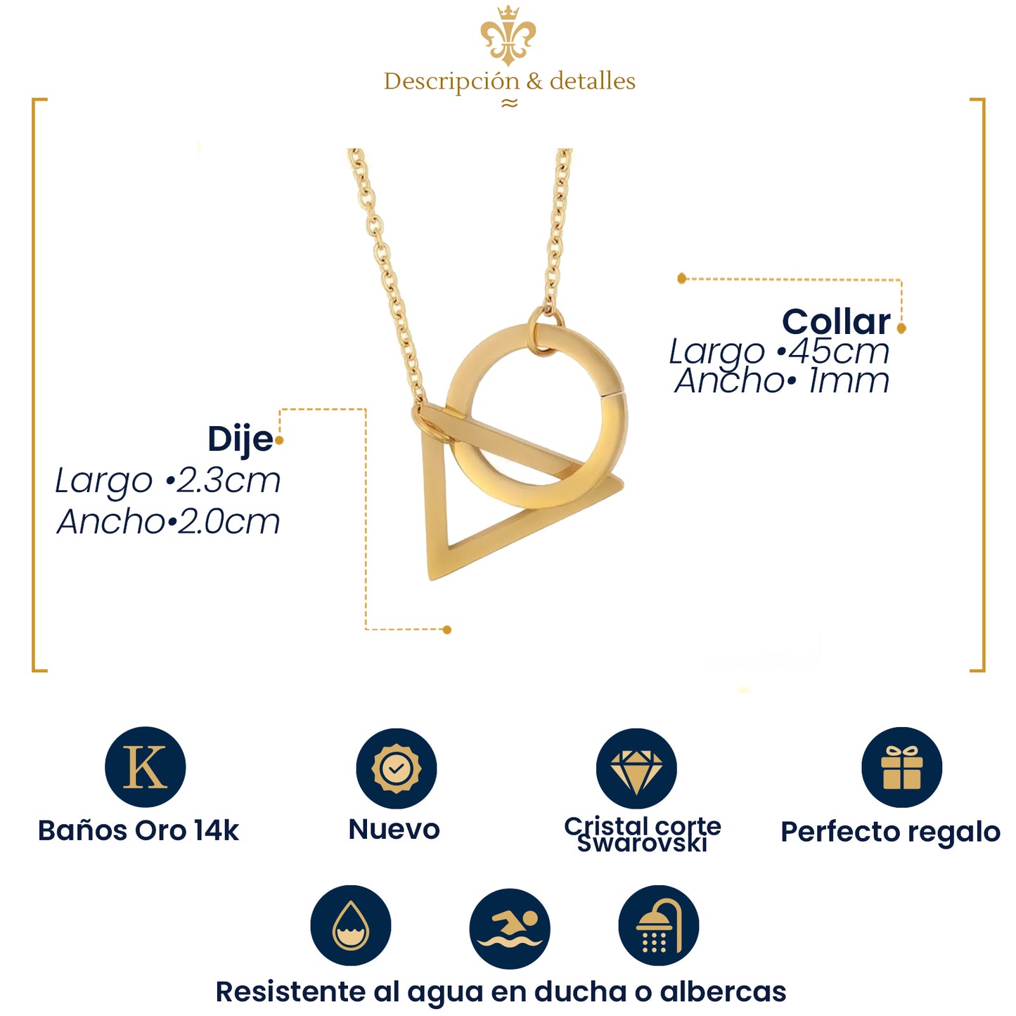 Collar Delgado Con Dijes asimetricos Enlazados Espejo De Oro Laminado 14k