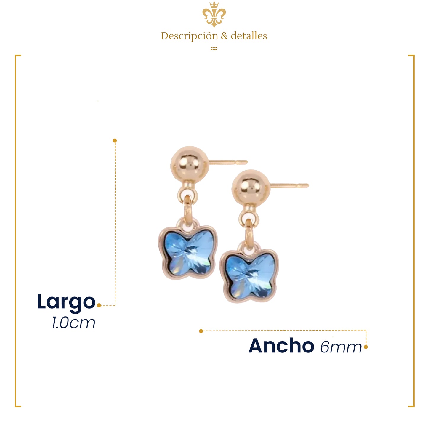 Elegantes Aretes Mariposas De Oro Lamin De 18k Con Swarovski