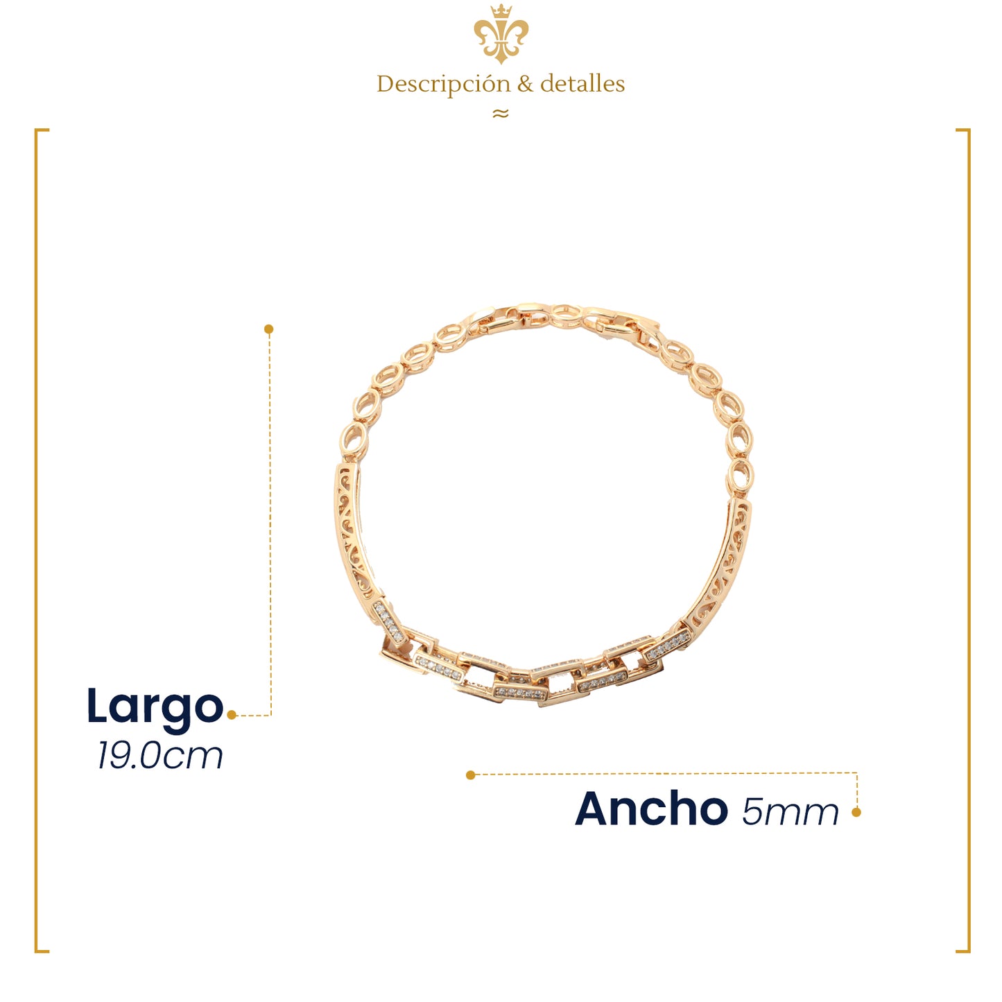 Brazalete Pulsera Mujer Cuadrada Cristal Oro Laminado