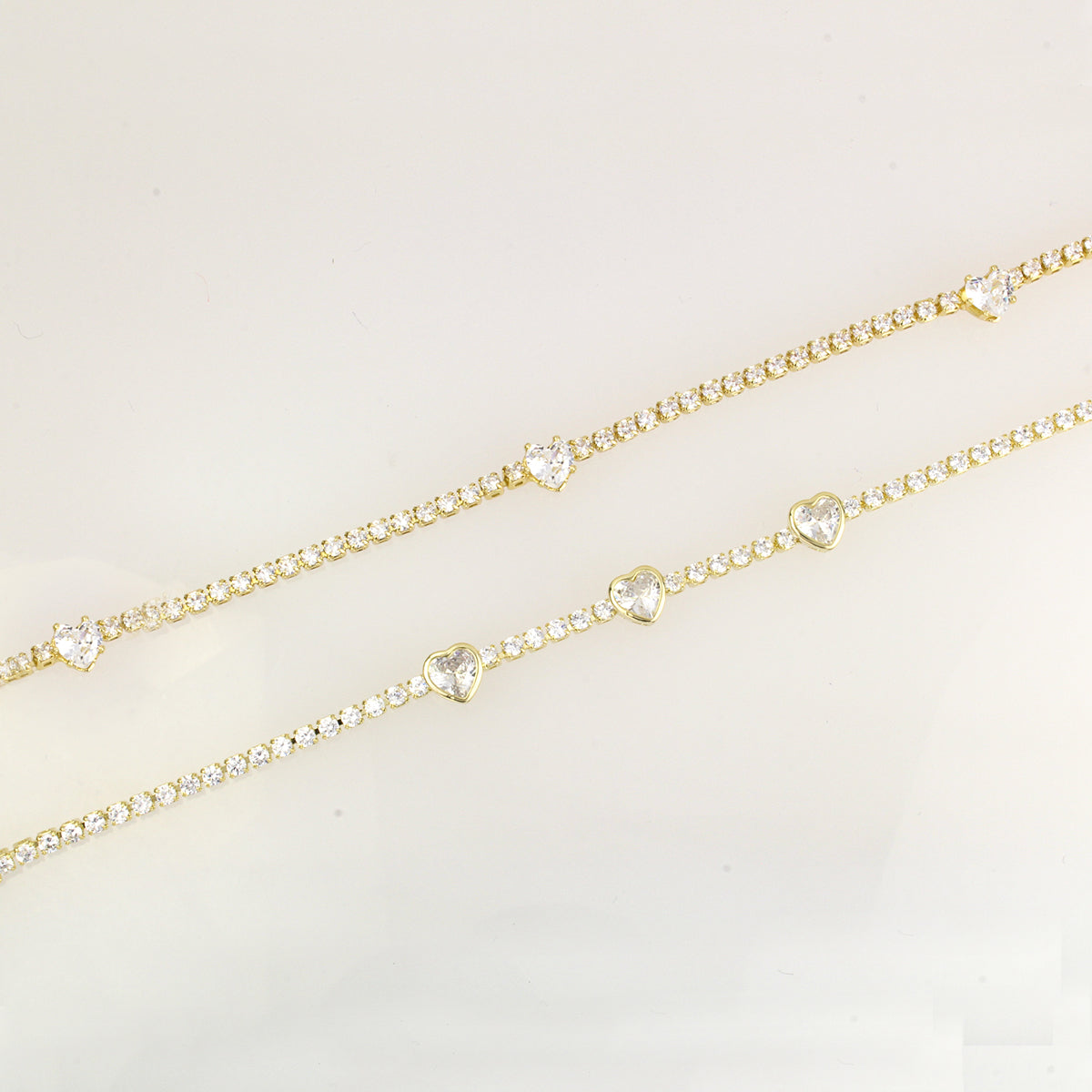 Set Collar Con Pulsera De Diamantes Corazón En Oro Lamin 14k