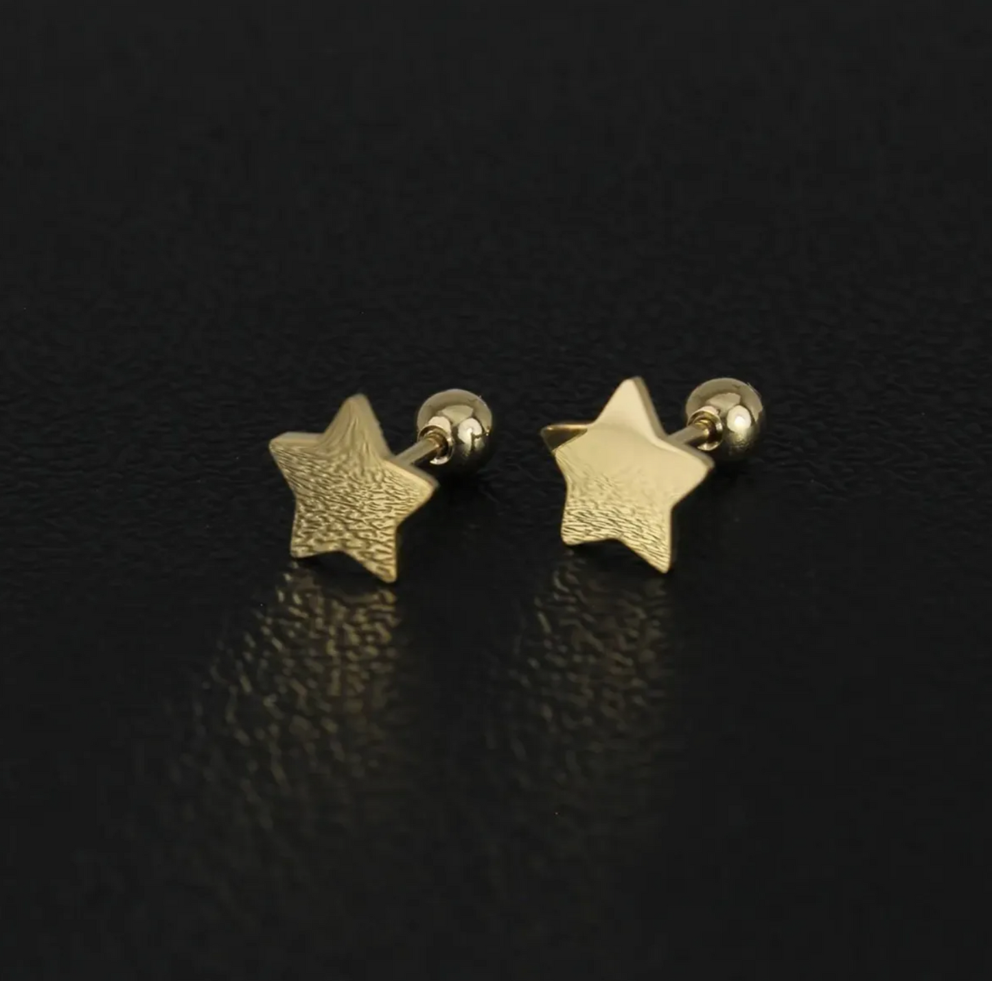 Aretes Broquel Estrella Pequeña Niña Espejo Oro Laminado 14k