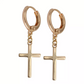 aretes pendientes colgantes de cruz lisos en oro laminado estilo unisex