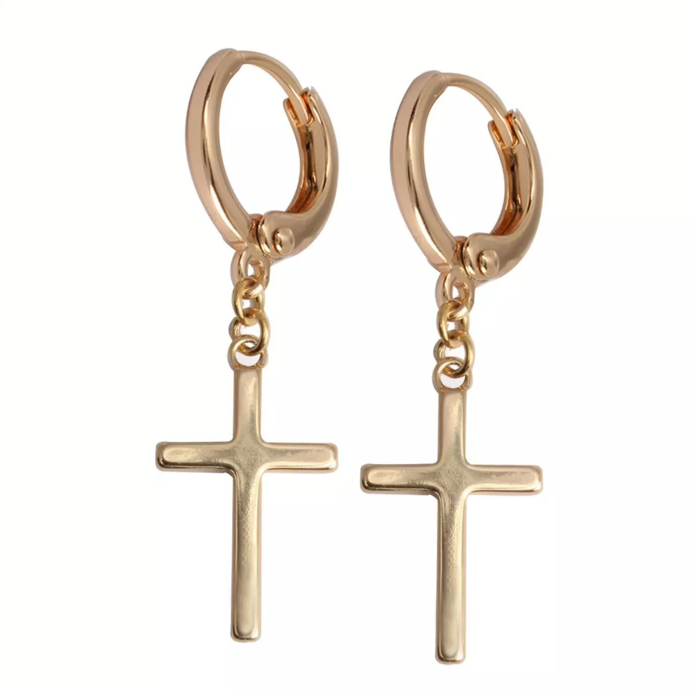 aretes pendientes colgantes de cruz lisos en oro laminado estilo unisex