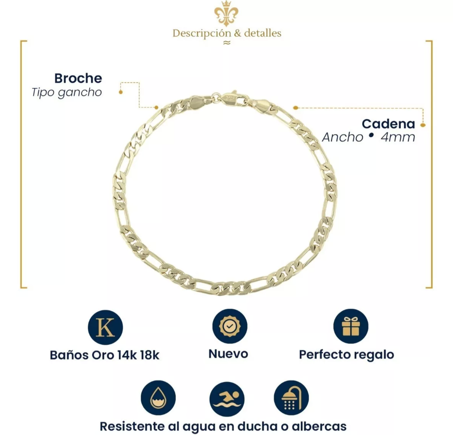 esclava pulsera tobillera unisex tejido figado oro laminado 14k