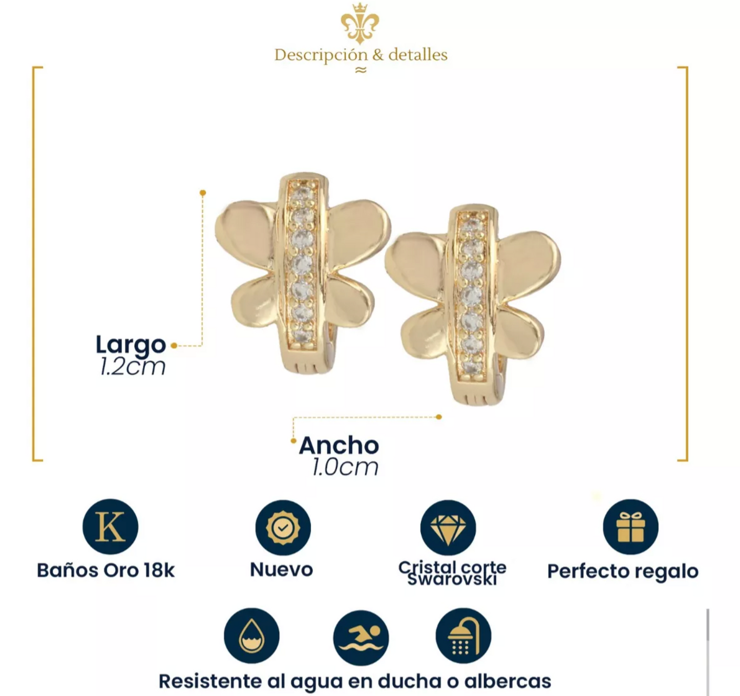 Arracaditas Elegantes De Mariposas En Oro Laminado Con Cristales