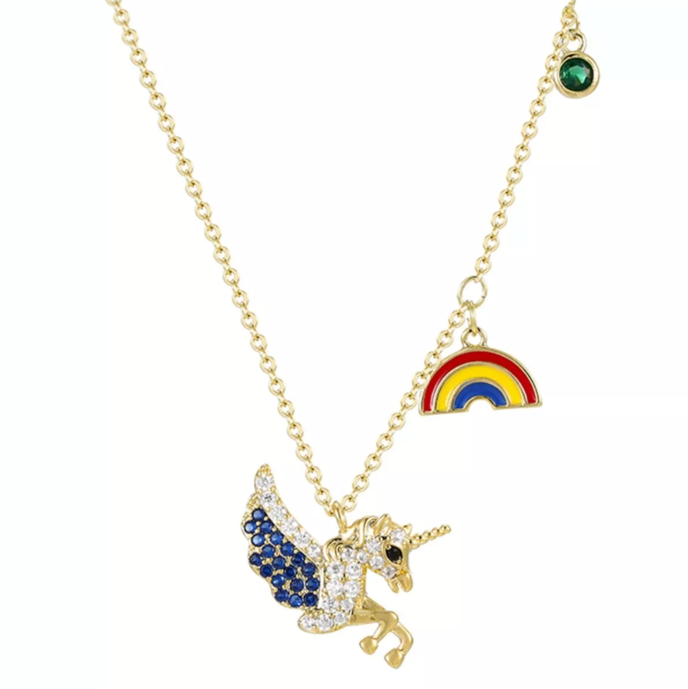 Collar con Dije De Unicornio Con Cristales Y Arcoiris unisex Oro Laminado 14k