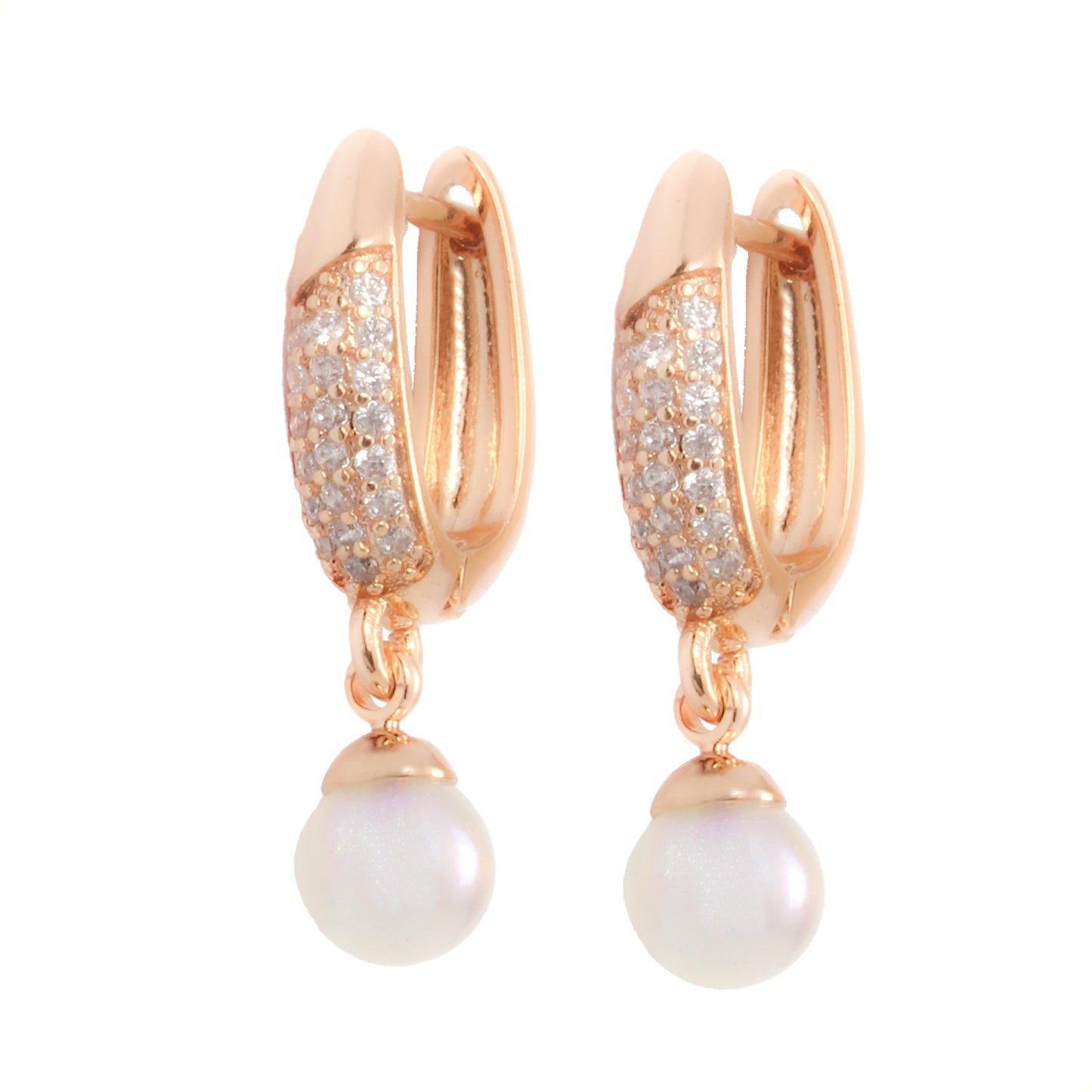 Aretes Huggies De Perlas Colgantes Laminado En Oro 18k