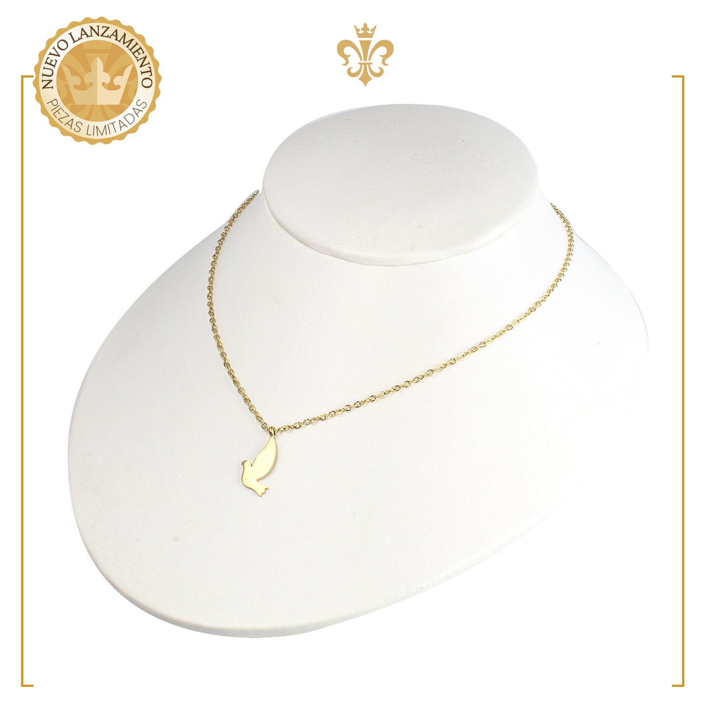 collar cadena delgada con dije elegante de paloma lisa efecto espejo para mujer oro laminado