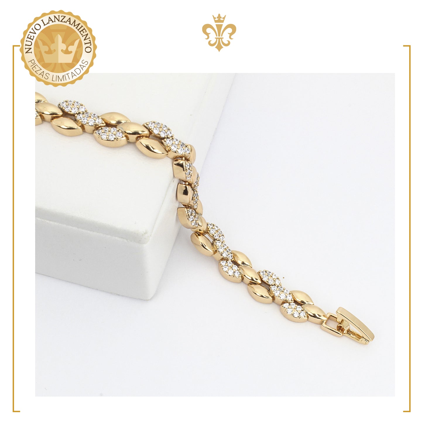 Bonita pulsera con cristales para mujer en oro laminado 18k