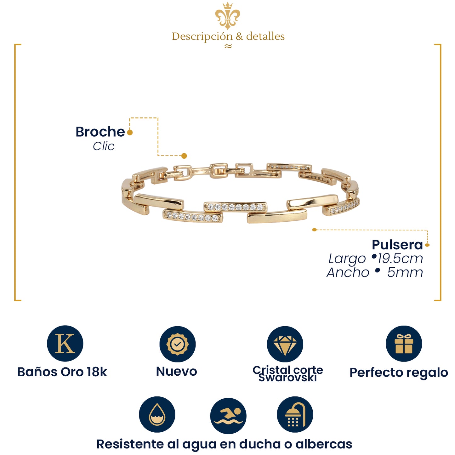 Esclava Pulsera Mujer Diamantada Placas Oro Laminado