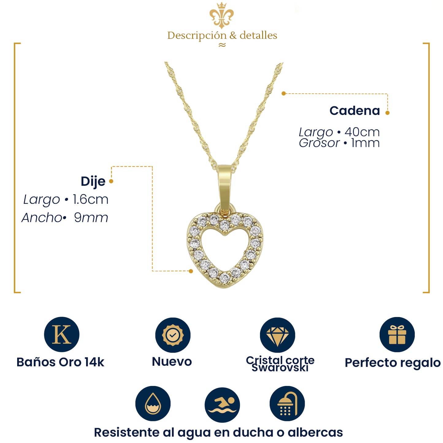 Collar Elegante Para Mujer Con Dije De Corazón Hueco Diamantado En Oro Laminado 14K