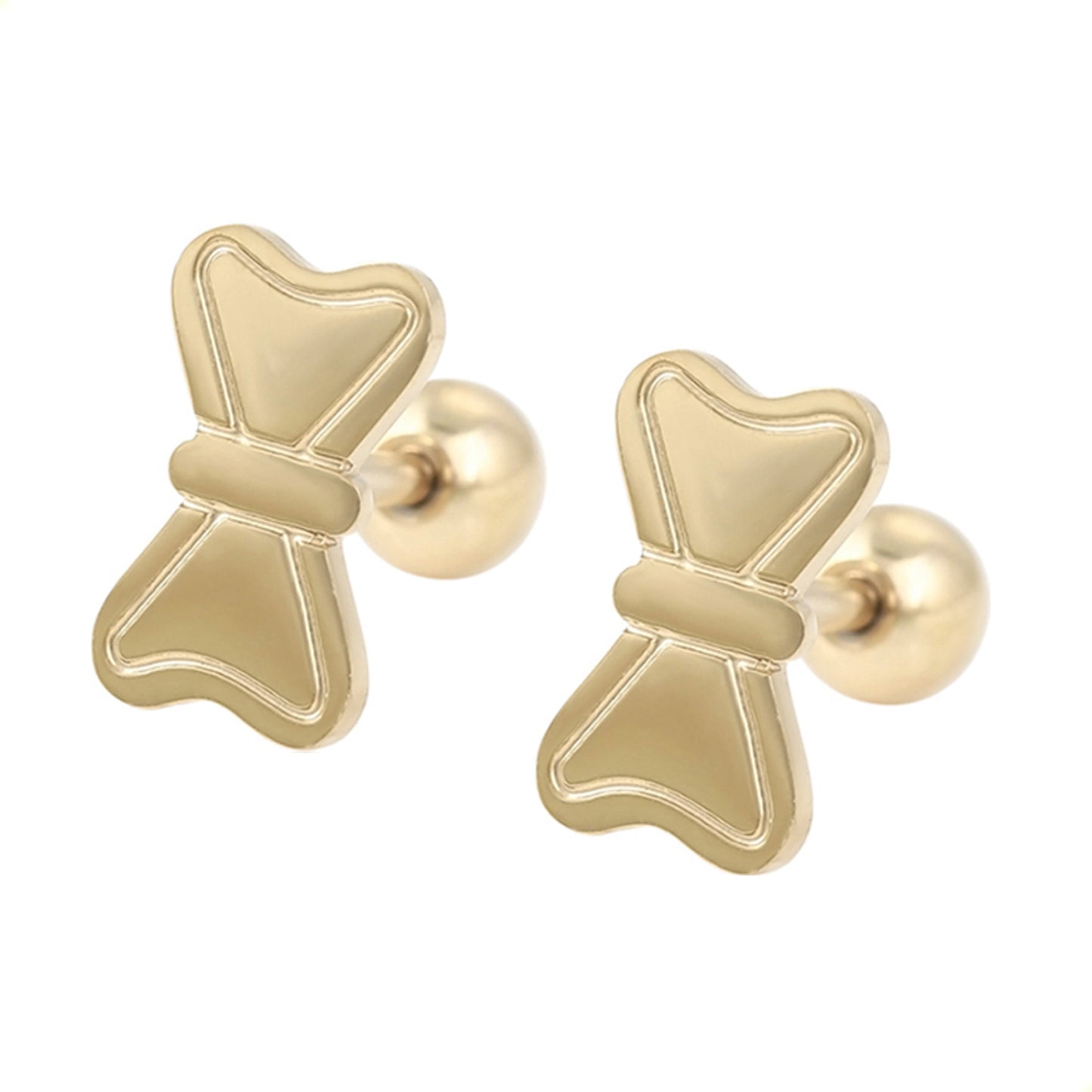 Aretes Broqueles Moños Para Niñas Liso Amarillo Oro Lam 14k