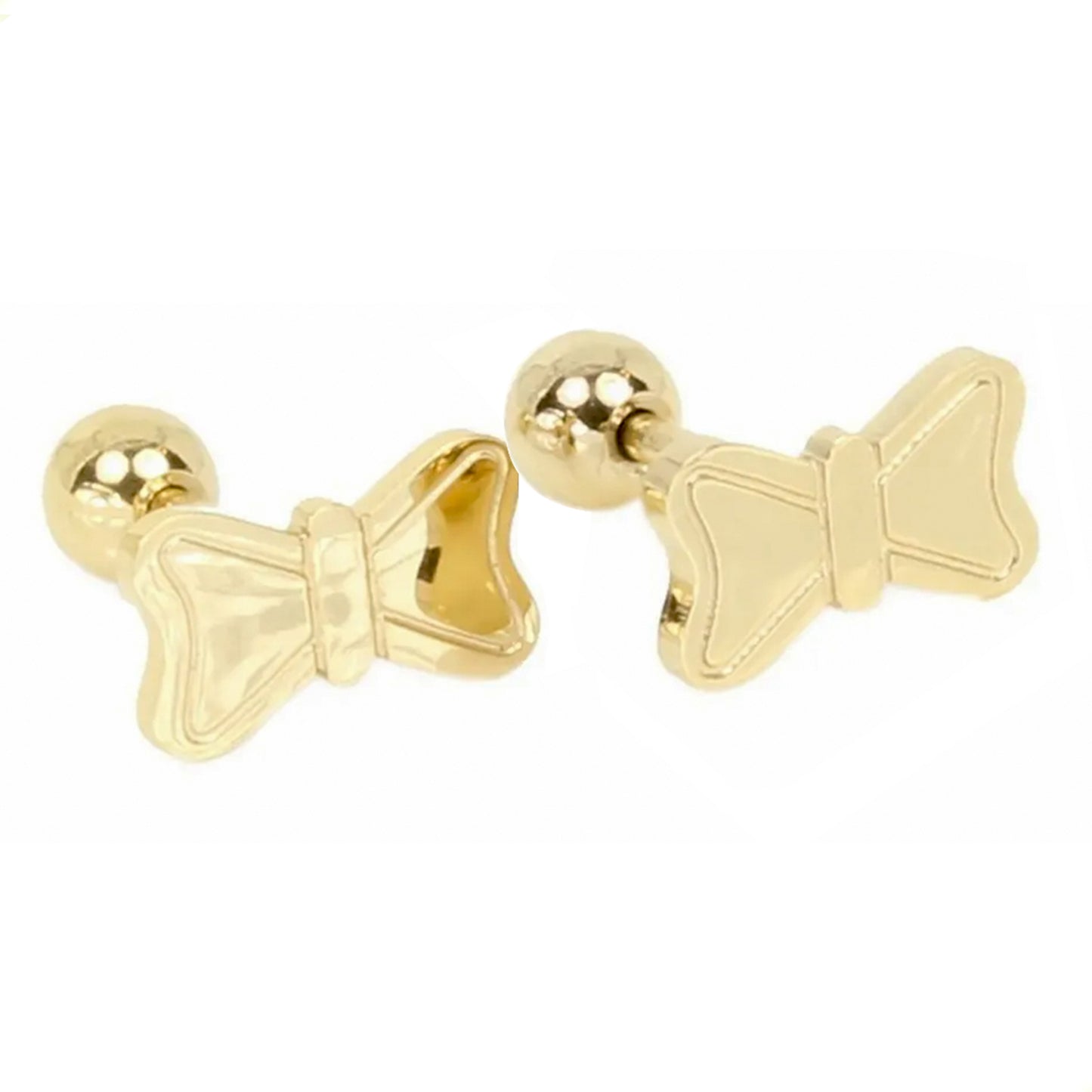 Aretes Broqueles Moños Para Niñas Liso Amarillo Oro Lam 14k