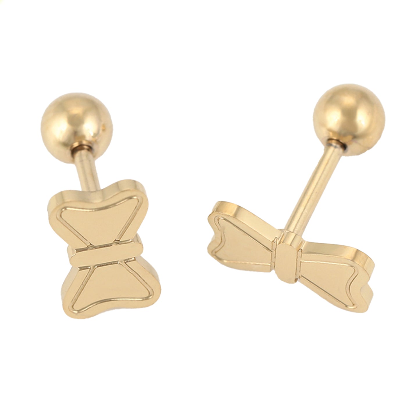 Aretes Broqueles Moños Para Niñas Liso Amarillo Oro Lam 14k