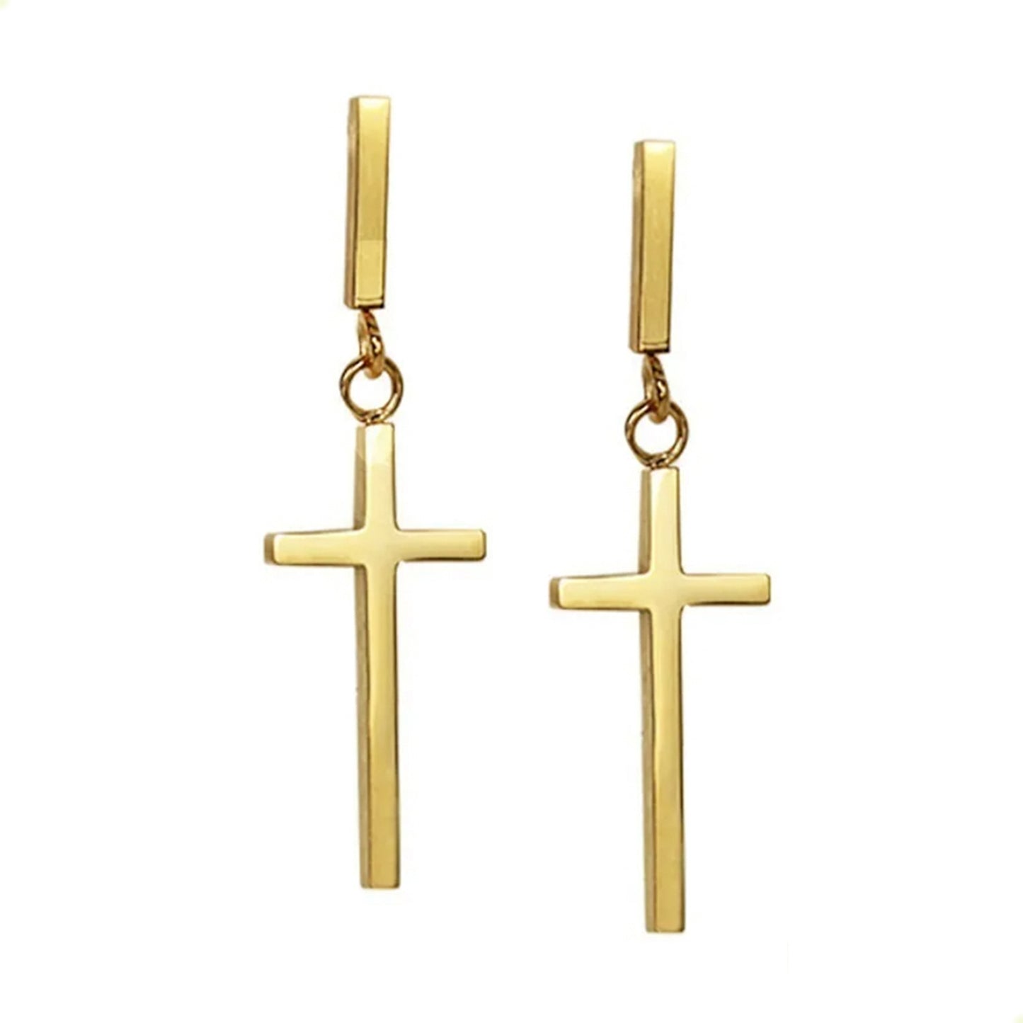 Aretes broquel de cruz colgante liso efecto espejo estilo unisex en oro laminado