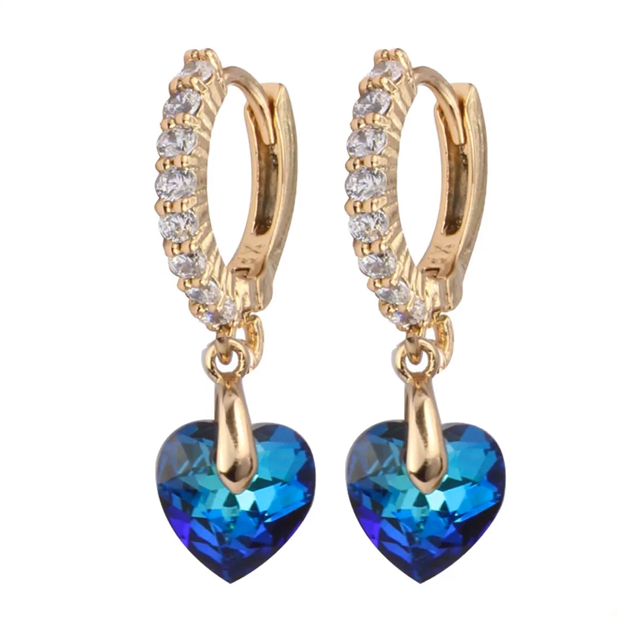 Aretes Arracaditas De Corazón Diamante Con Cristales Oro Laminado 18k