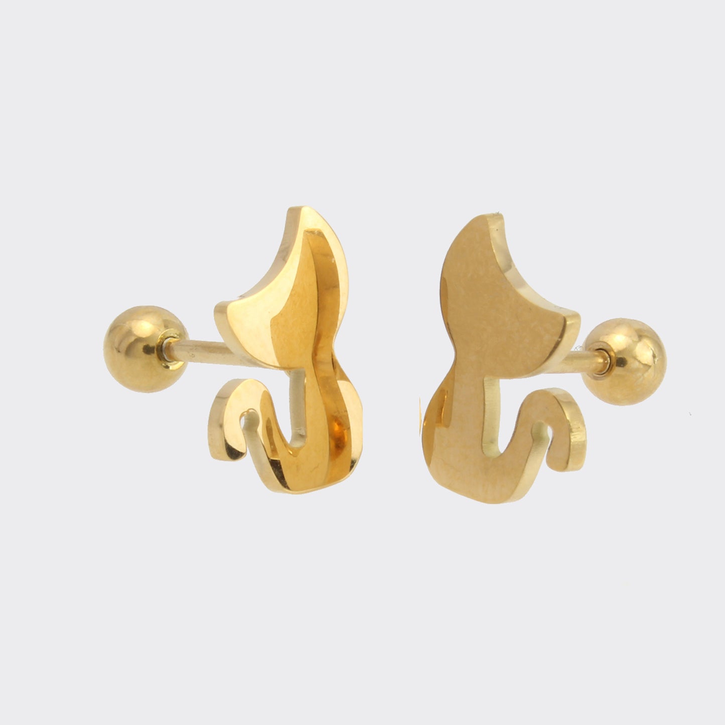 Aretes de bolita tipo broquelitos de gato liso para niña mujer en oro laminado 14k