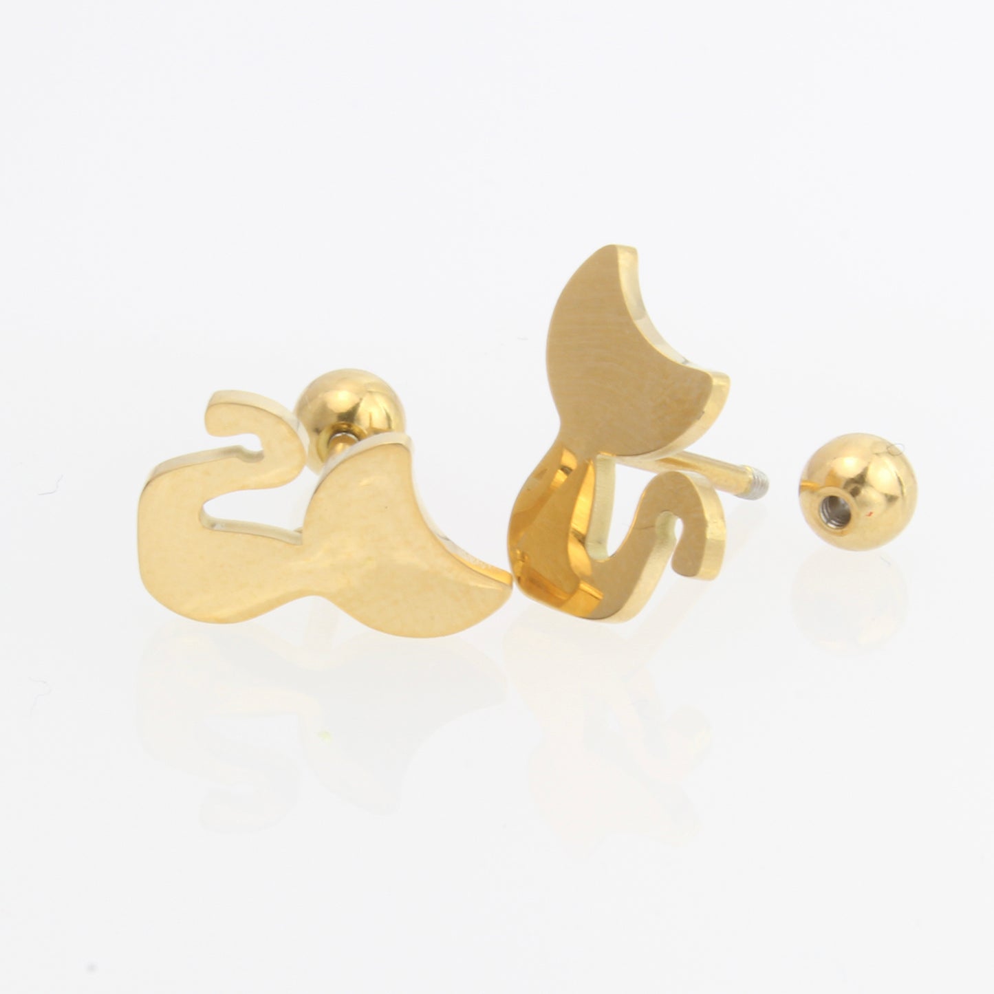 Aretes de bolita tipo broquelitos de gato liso para niña mujer en oro laminado 14k