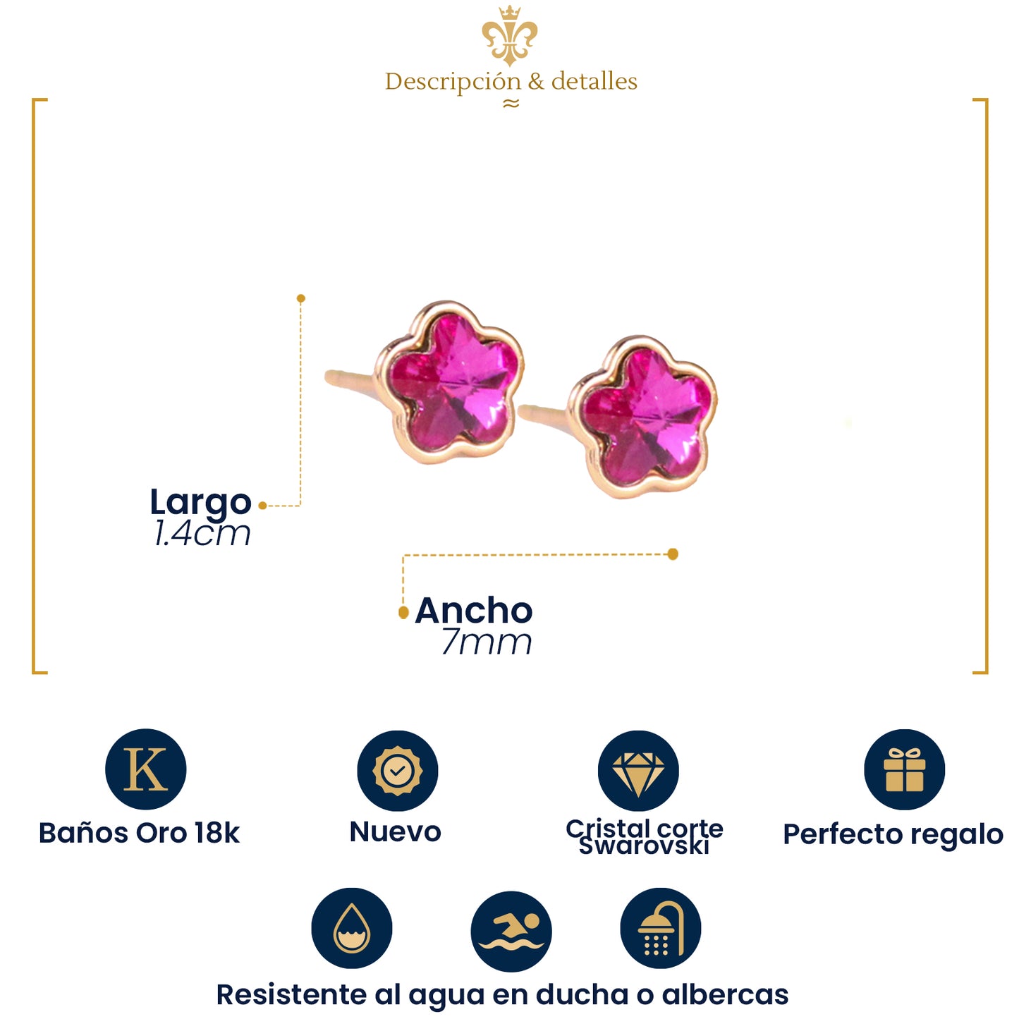 Aretes Broquel De florecitas Con Diamante De Colores En Oro Laminado