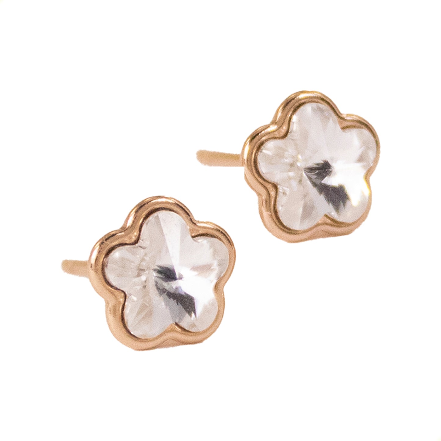 Aretes Broquel De florecitas Con Diamante De Colores En Oro Laminado