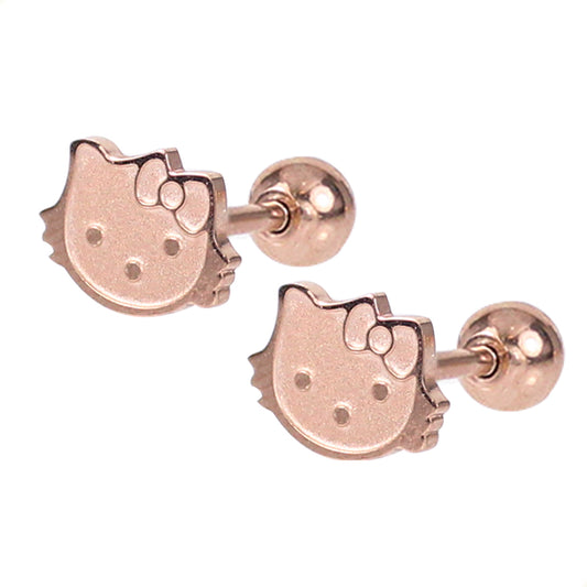 Aretes Broqueles con diseño de Gato en Oro laminado Rosa