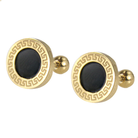 Aretes con Diseño Griego en Dorado y Negro de bolita en oro laminado 14k