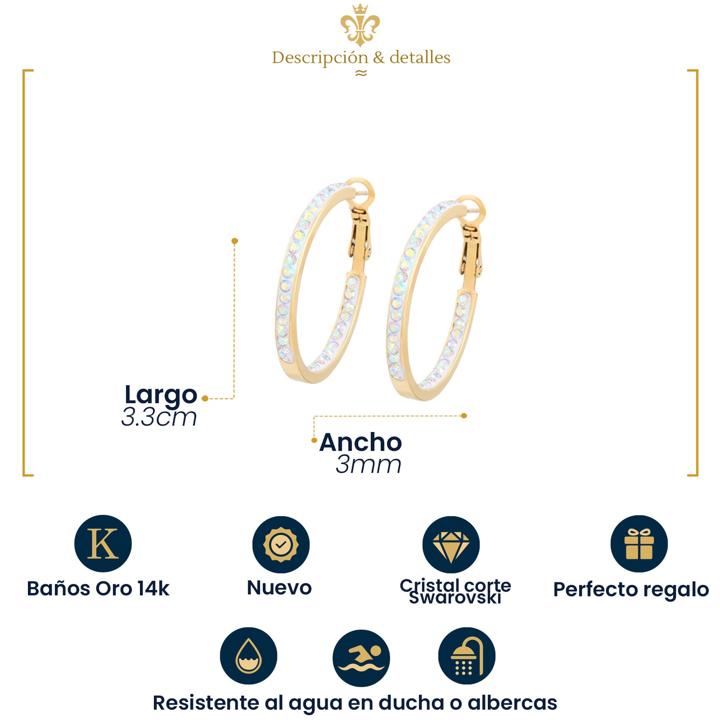 Aretes Arracadas Pequeñas cristales para mujer en oro laminado