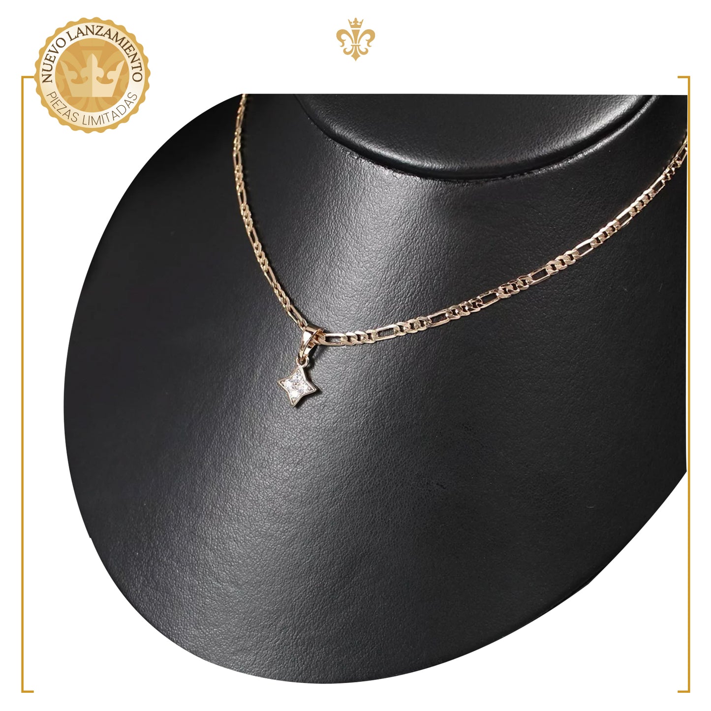 Collar Dije de estrella con cadena delgada tipo figrao en oro laminado 18k