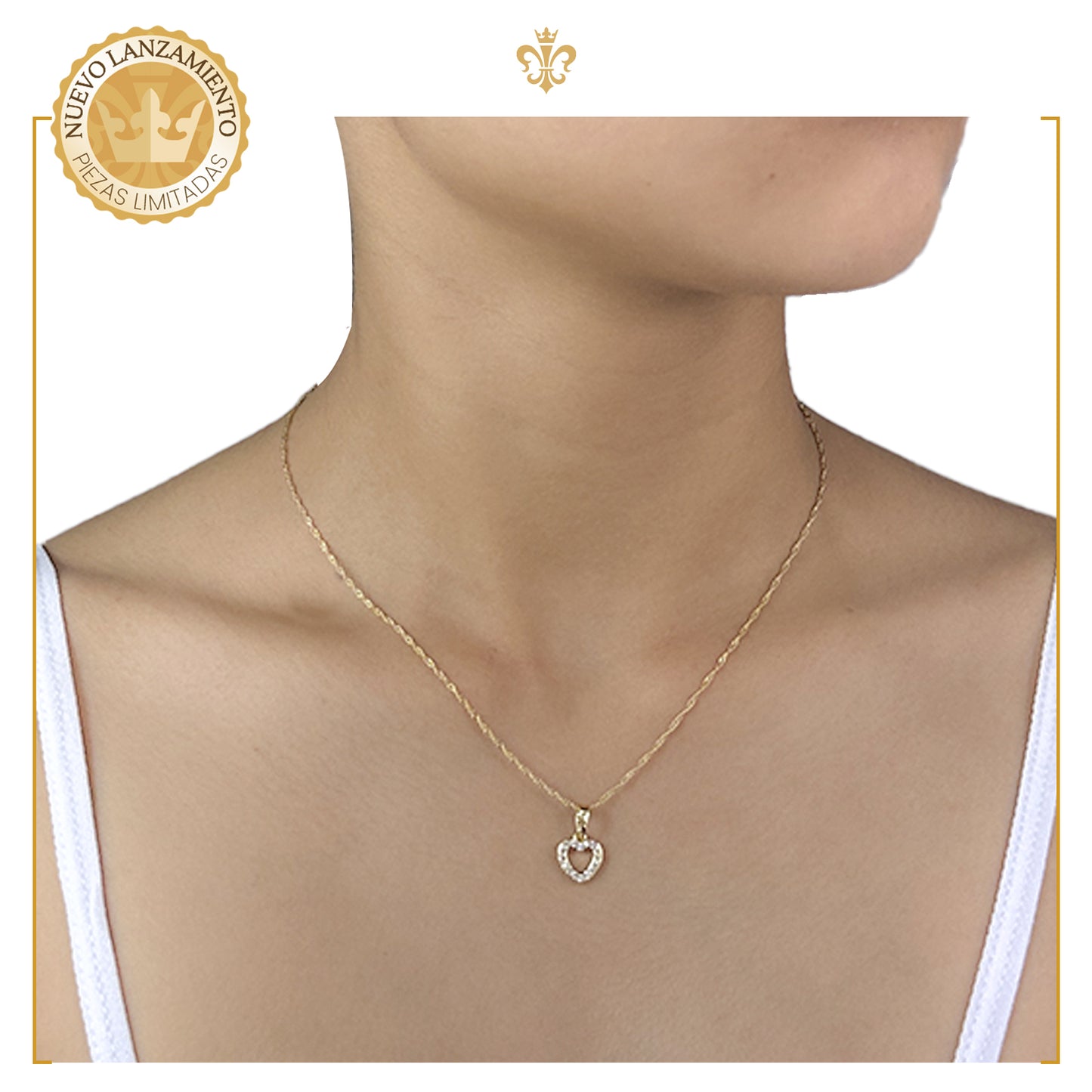 Collar Elegante Para Mujer Con Dije De Corazón Hueco Diamantado En Oro Laminado 14K