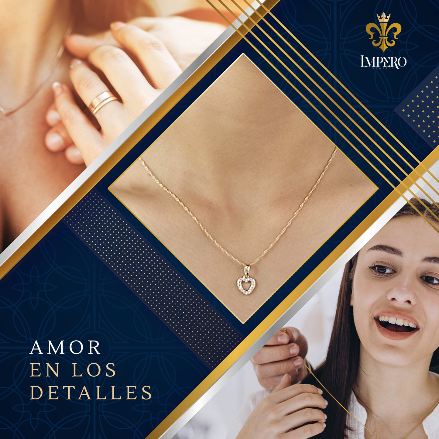 Collar Elegante Para Mujer Con Dije De Corazón Hueco Diamantado En Oro Laminado 14K