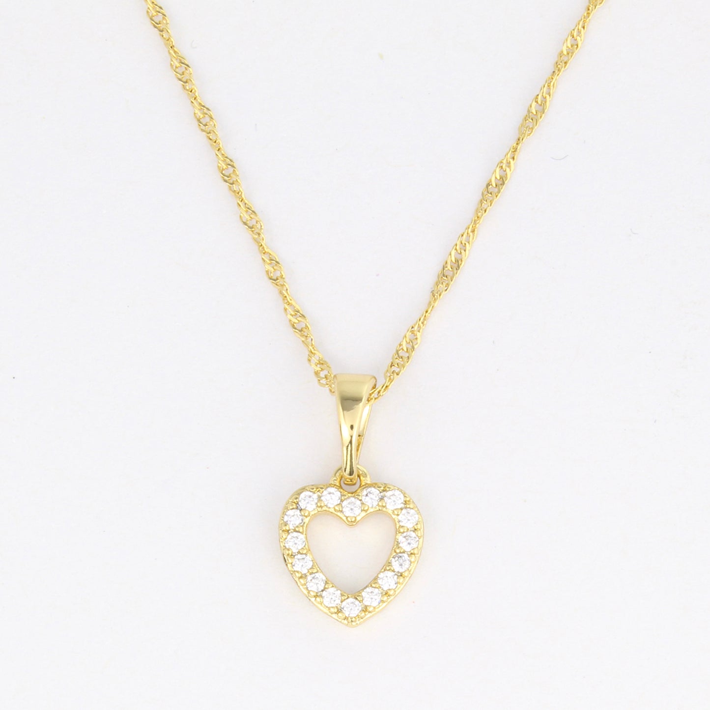 collar con dije de corazón para mujer y niña con cristales en oro laminado 14k