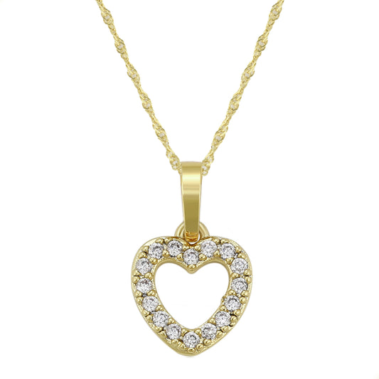 collar con dije de corazón para mujer y niña con cristales en oro laminado 14k