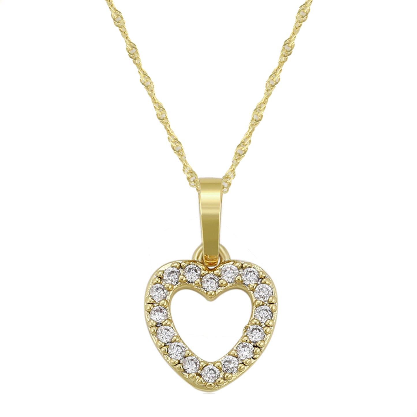 Collar Elegante Para Mujer Con Dije De Corazón Hueco Diamantado En Oro Laminado 14K