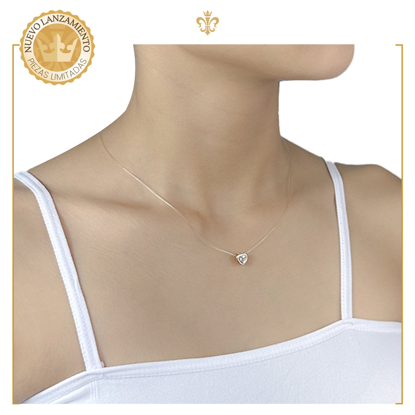 Collar Con Dije De Corazón Diamante Para Mujer En Oro Laminado De Moda