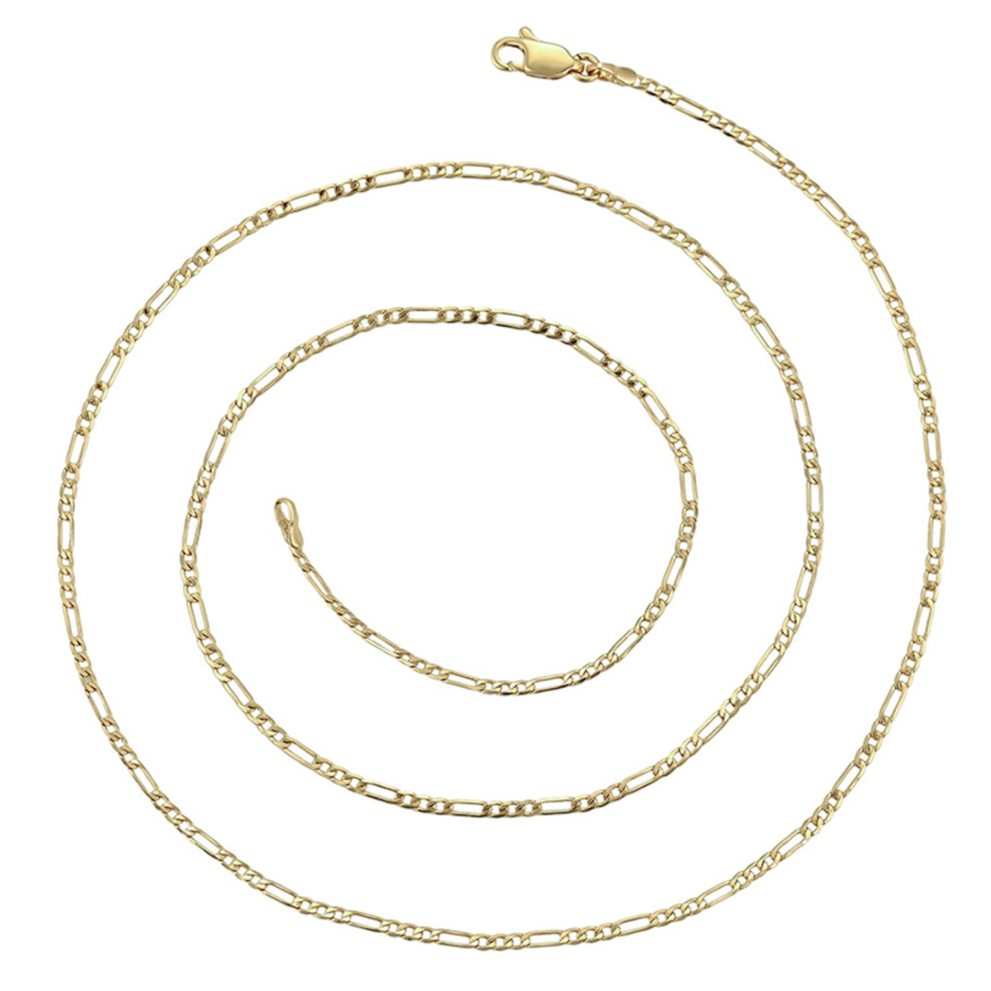 cadena collar tejido figaro de 2.5mm delgada estilo unisex en oro laminado 14k