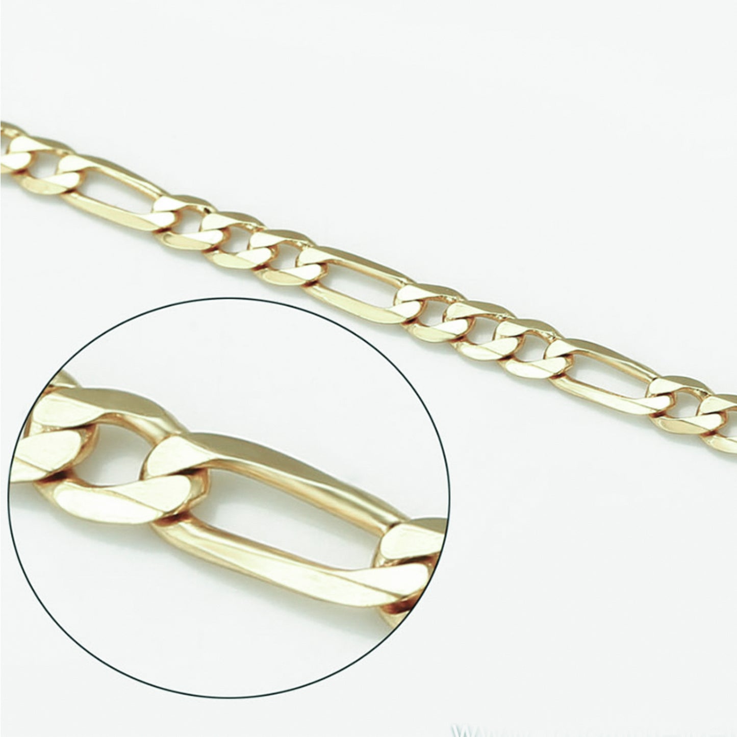 cadena collar tejido figaro de 2.5mm delgada estilo unisex en oro laminado 14k