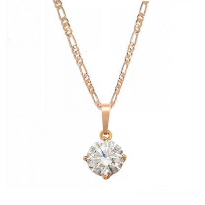 cadena tipo figaro con dije solitario de cristal diamante en oro laminado 18k para mujer