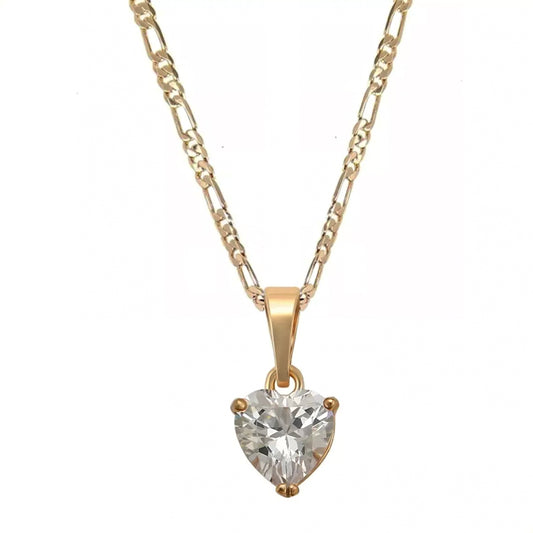 Collar con dije de corazón diamante para mujer en oro laminado