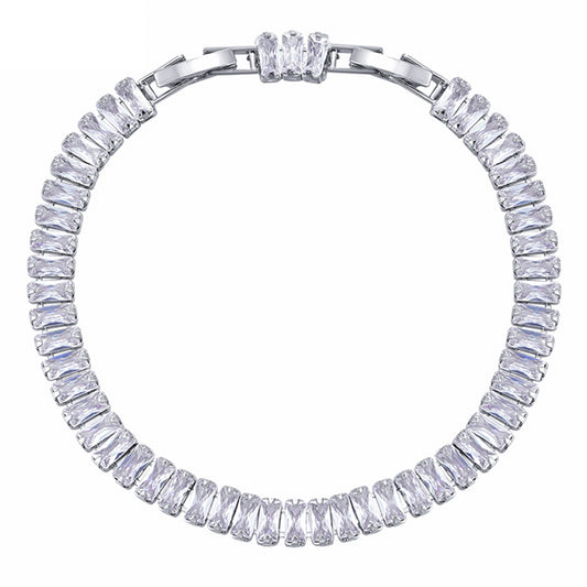 Esclava Pulsera De Mujer Diamantada En Oro Blanco Laminado