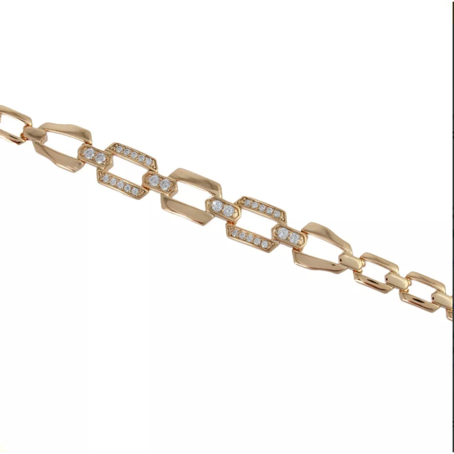 Esclava Pulsera Cuadrada Cristales de eslabones Mujer Oro Laminado