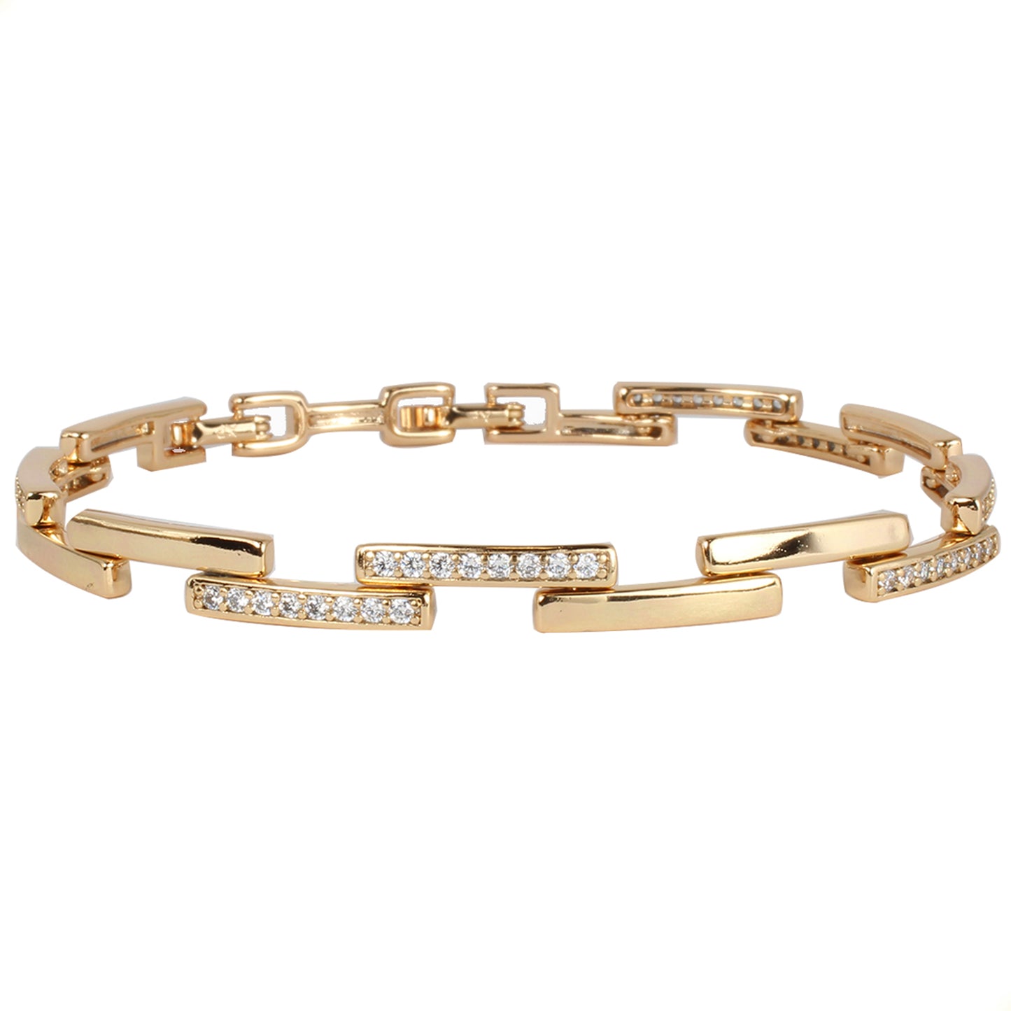 Esclava Pulsera Mujer Diamantada Placas Oro Laminado