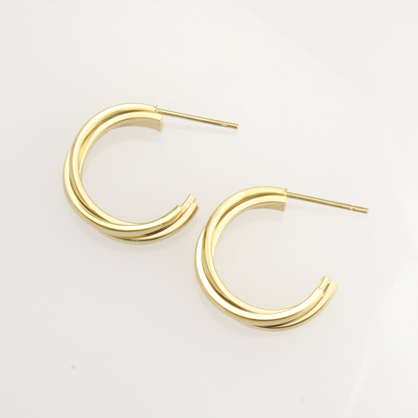 Aretes Broquel Estilo Arracada Medio Aro Triples En Acero Inoxidable Para Mujer