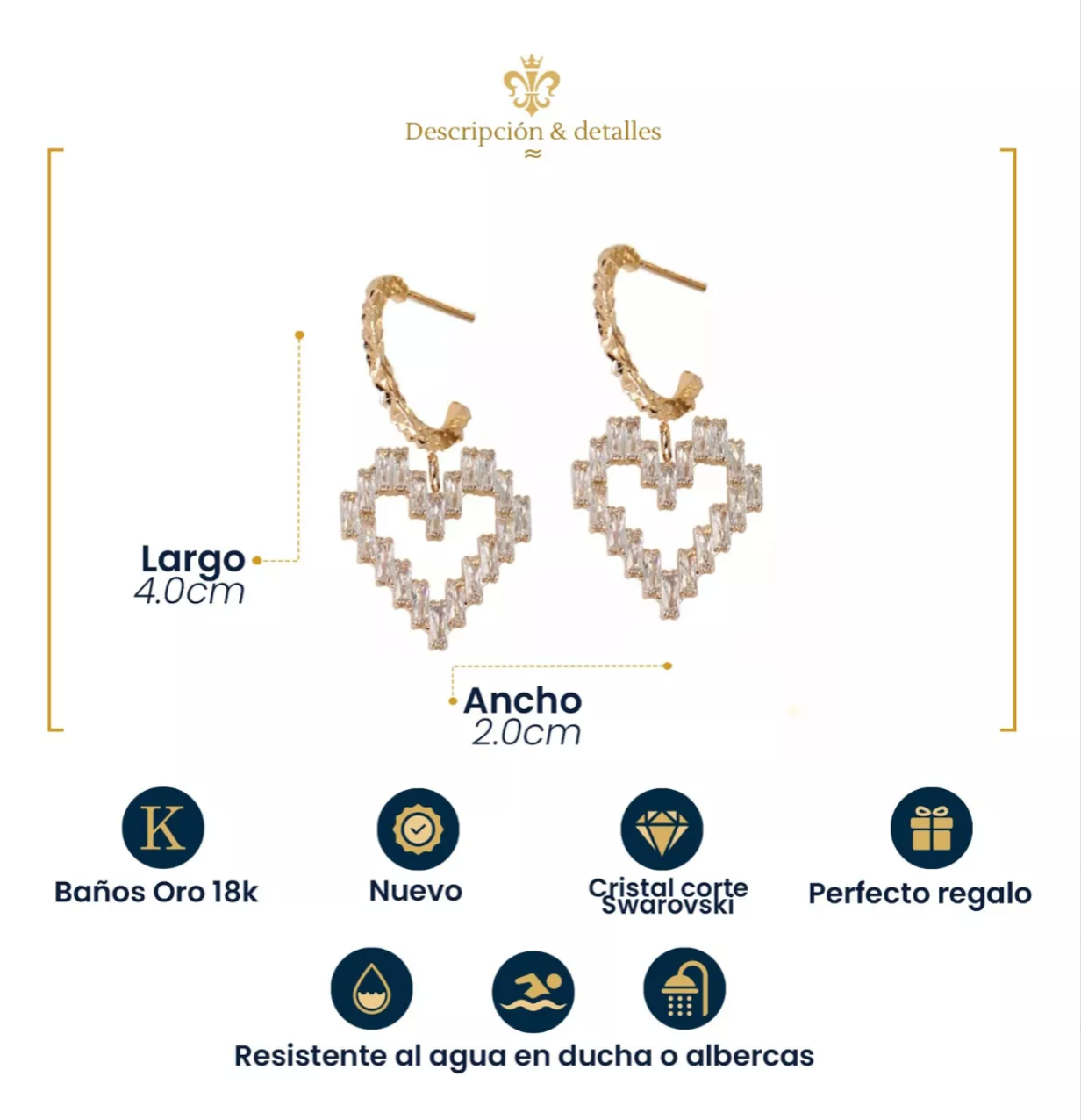 Aretes Arracadas Nice De Corazón Para Mujer Con Cristales