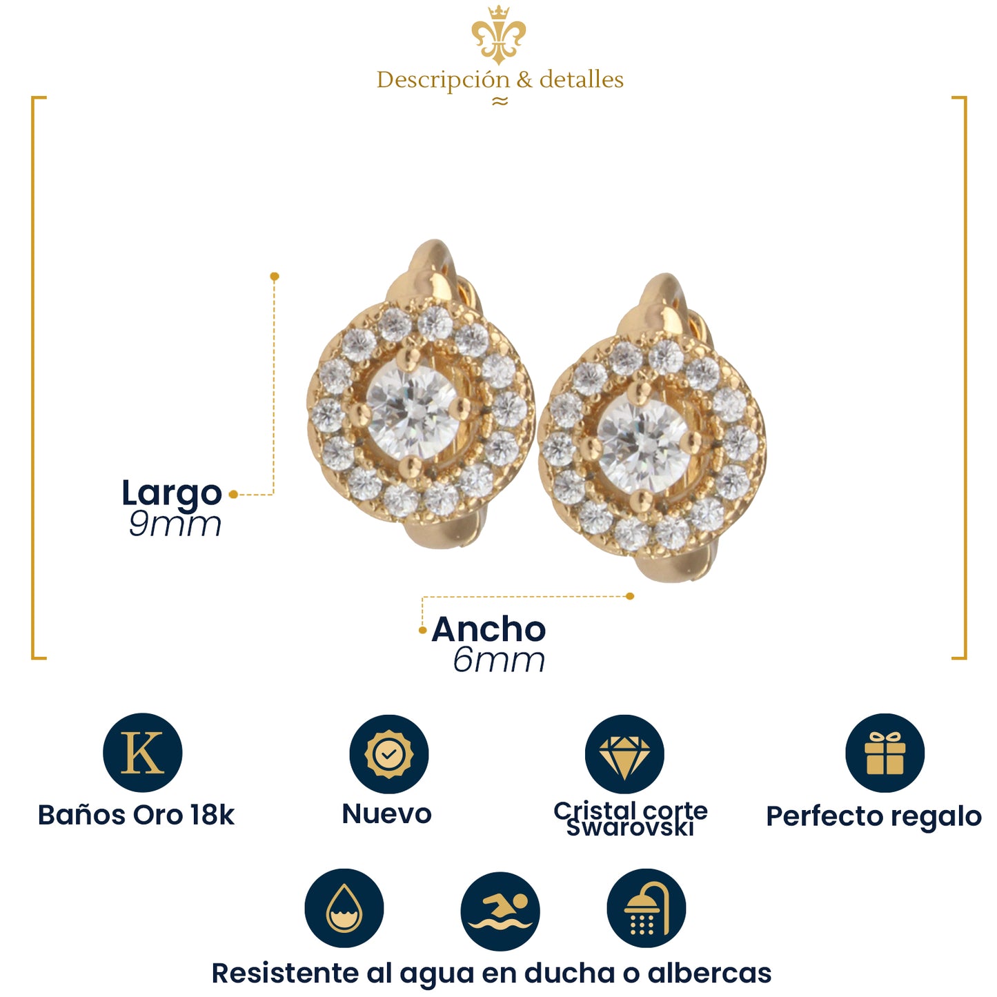 Finos Aretes Circulares De Oro Laminado Con Brillantes Cristales