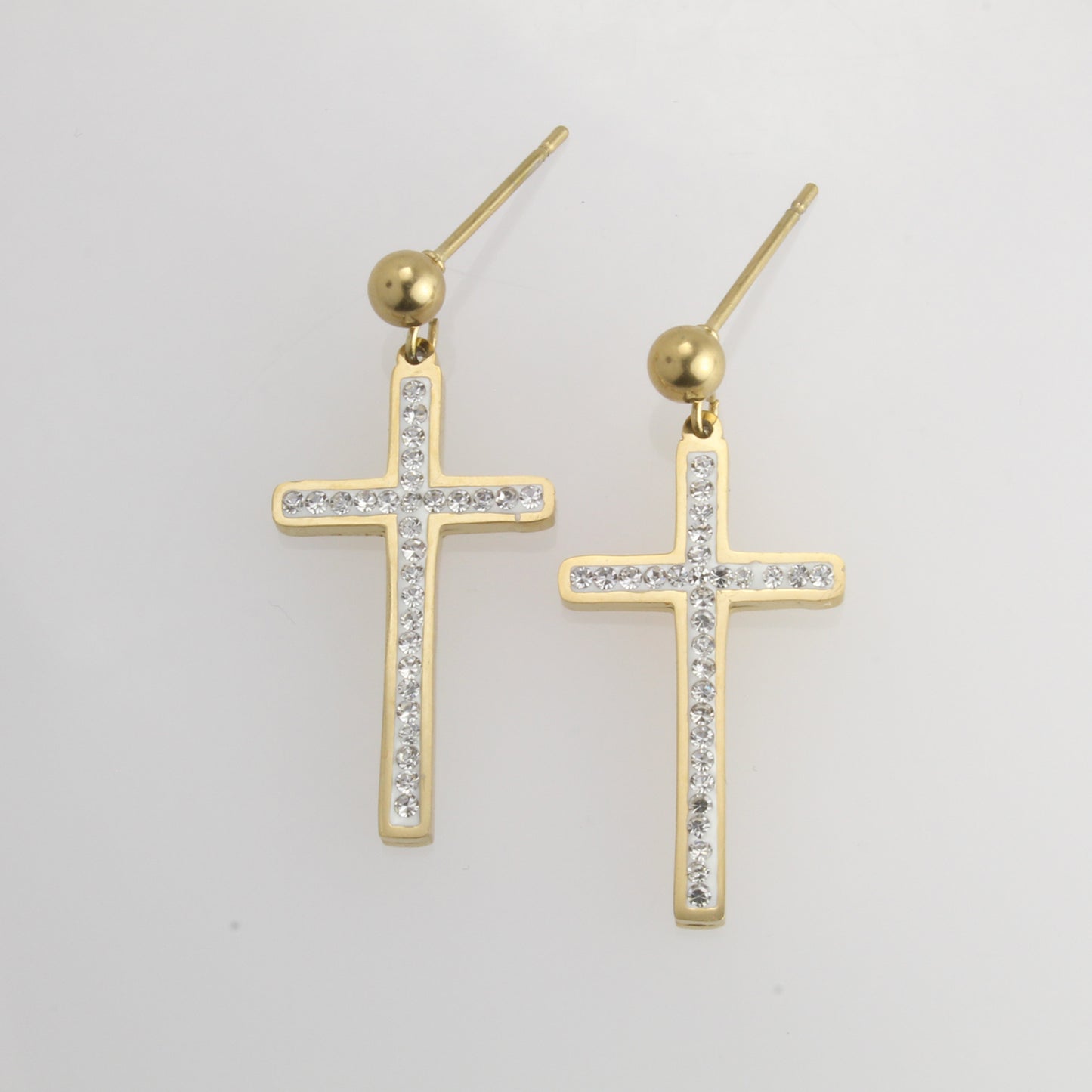 Aretes De Cruz Colgante En Acero Inoxidable Con Cristales Para Dama